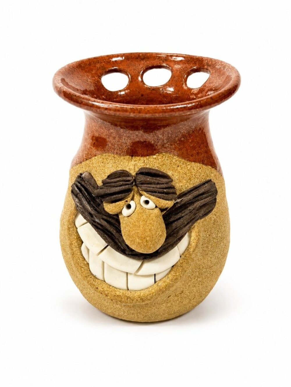 Mustache Mug Ugly Face Character Coffee Mug Signed CK Pottery Stoneware Vintage